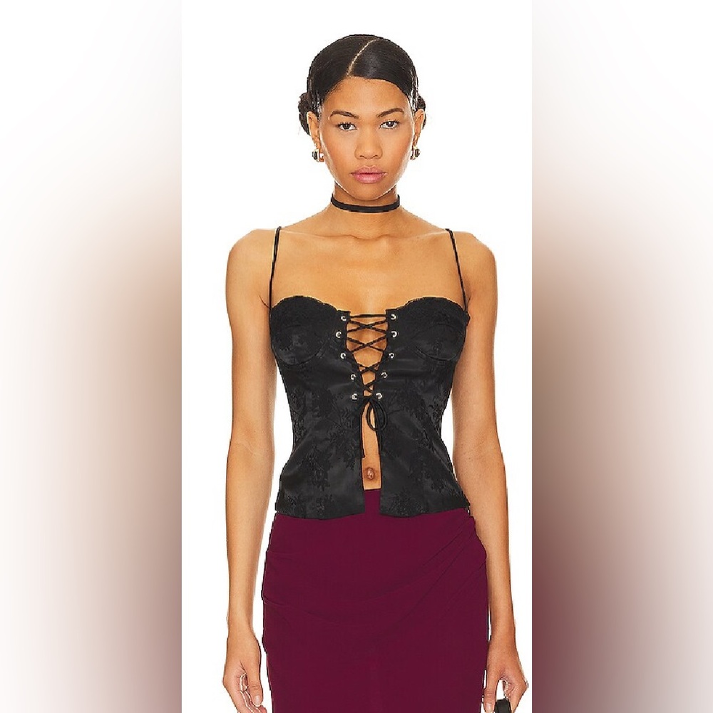 NWT Revolve Superdown women's satin corset tie front top M